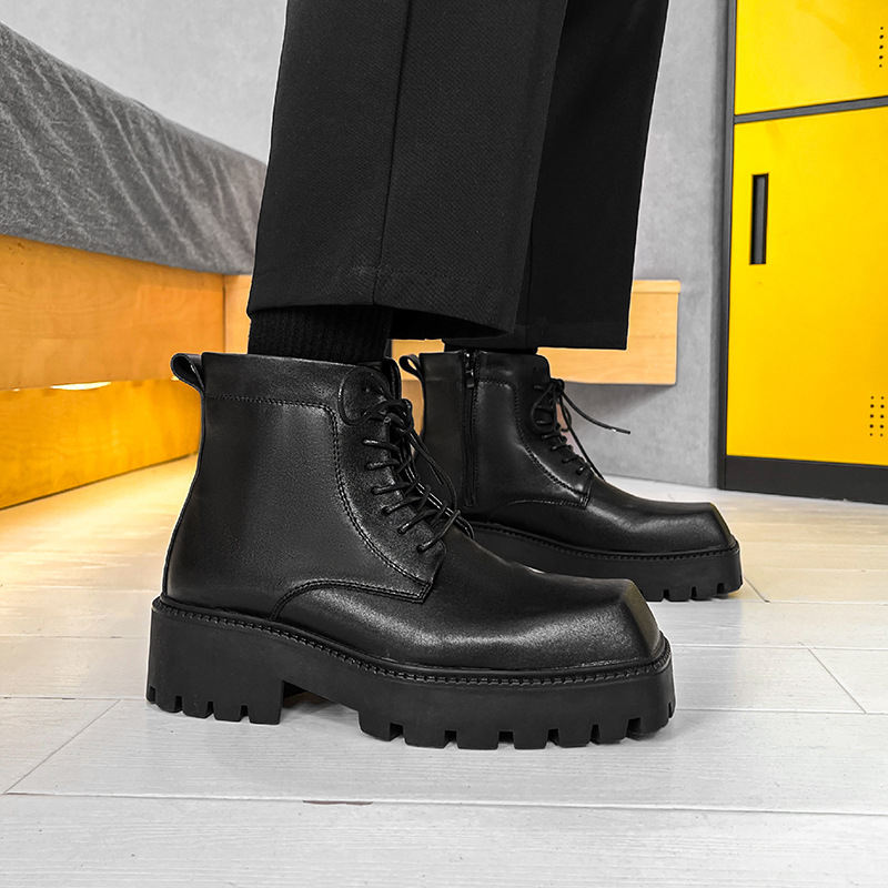 Ανδρικά μποτάκια Martin, τετράγωνη μύτη, γνήσιο δέρμα, ύψος μέχρι τον αστράγαλο, καουτσούκ σόλα, πάτος PU