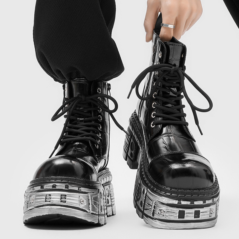 Μαρτίν μποτάκια με παχιά σόλα για αύξηση ύψους, πλαϊνό φερμουάρ, σόλα από καουτσούκ, επάνω υλικό από σούπερ φίμπερ, μοντέλο 53125