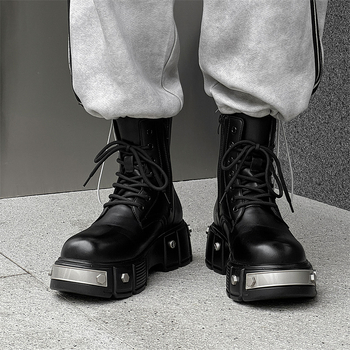 Martin μποτάκια για άνδρες, βρετανικού στυλ, ψηλά, άνω μέρος από μικροϊνες, στρογγυλή μύτη, αντιολισθητική σόλα