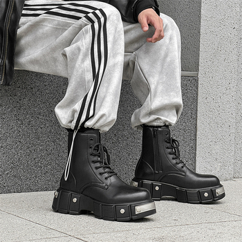 Martin μποτάκια για άνδρες, βρετανικού στυλ, ψηλά, άνω μέρος από μικροϊνες, στρογγυλή μύτη, αντιολισθητική σόλα