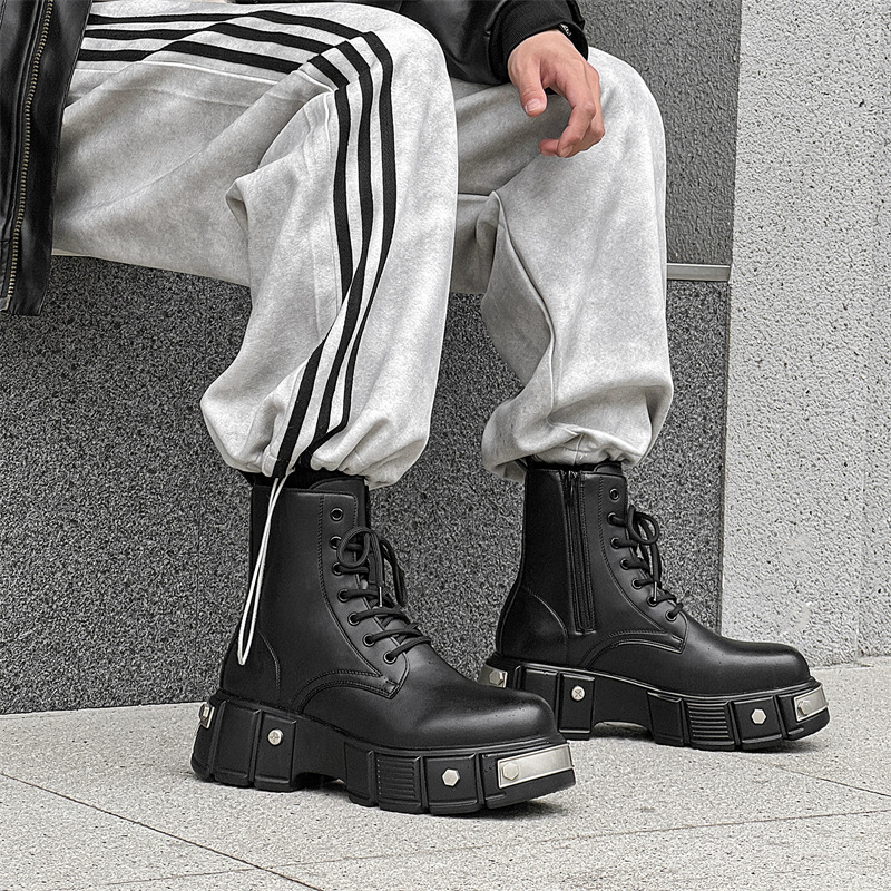 Martin μποτάκια για άνδρες, βρετανικού στυλ, ψηλά, άνω μέρος από μικροϊνες, στρογγυλή μύτη, αντιολισθητική σόλα