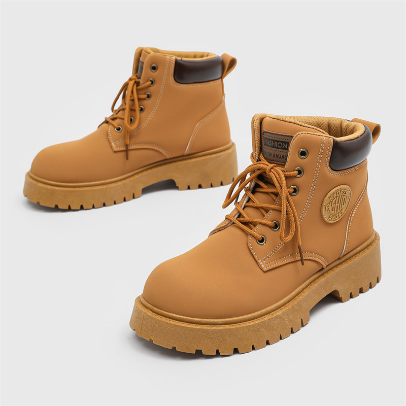 Μποτάκια Μάρτιν υψηλά με PU επάνω μέρος, PVC ενισχυμένη σόλα, στρογγυλή μύτη, 3–5 cm ύψος τακουνιού