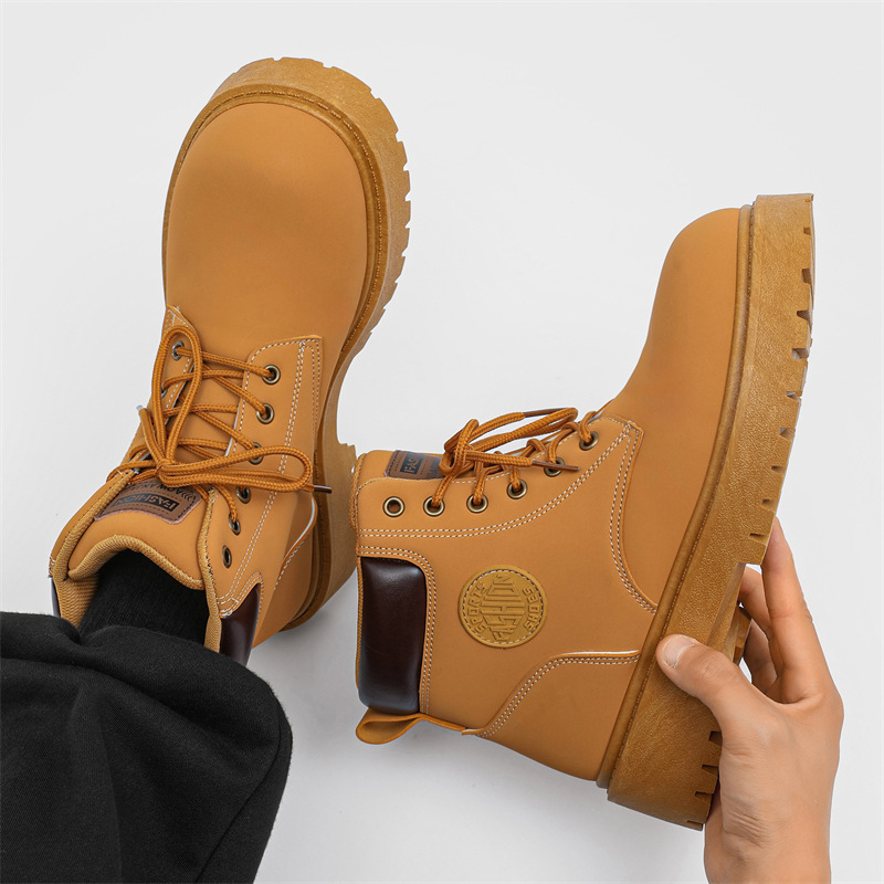 Μποτάκια Μάρτιν υψηλά με PU επάνω μέρος, PVC ενισχυμένη σόλα, στρογγυλή μύτη, 3–5 cm ύψος τακουνιού