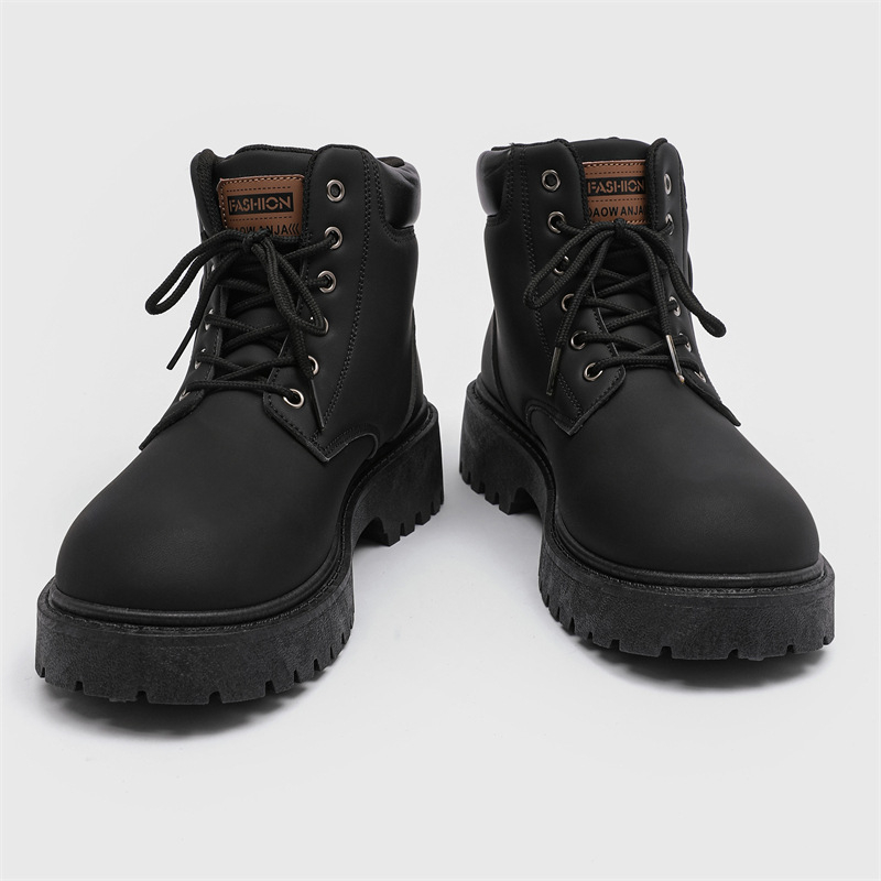 Μποτάκια Μάρτιν υψηλά με PU επάνω μέρος, PVC ενισχυμένη σόλα, στρογγυλή μύτη, 3–5 cm ύψος τακουνιού