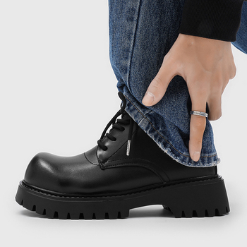 Ανδρικά μποτάκια Martens - Βρετανικού στυλ, στρογγυλή μύτη, Microfiber επάνω, καουτσούκ σόλα με αντιολισθητικότητα