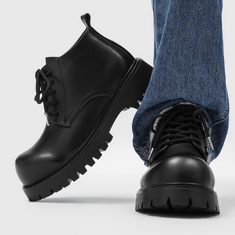 Ανδρικά μποτάκια Martens - Βρετανικού στυλ, στρογγυλή μύτη, Microfiber επάνω, καουτσούκ σόλα με αντιολισθητικότητα