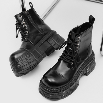 Vīriešu Martin zābaki – augšdaļa no mākslīgā PU, gumijas zole, apaļa pirksta, vidēja garuma kāja, mikrošķiedras odere