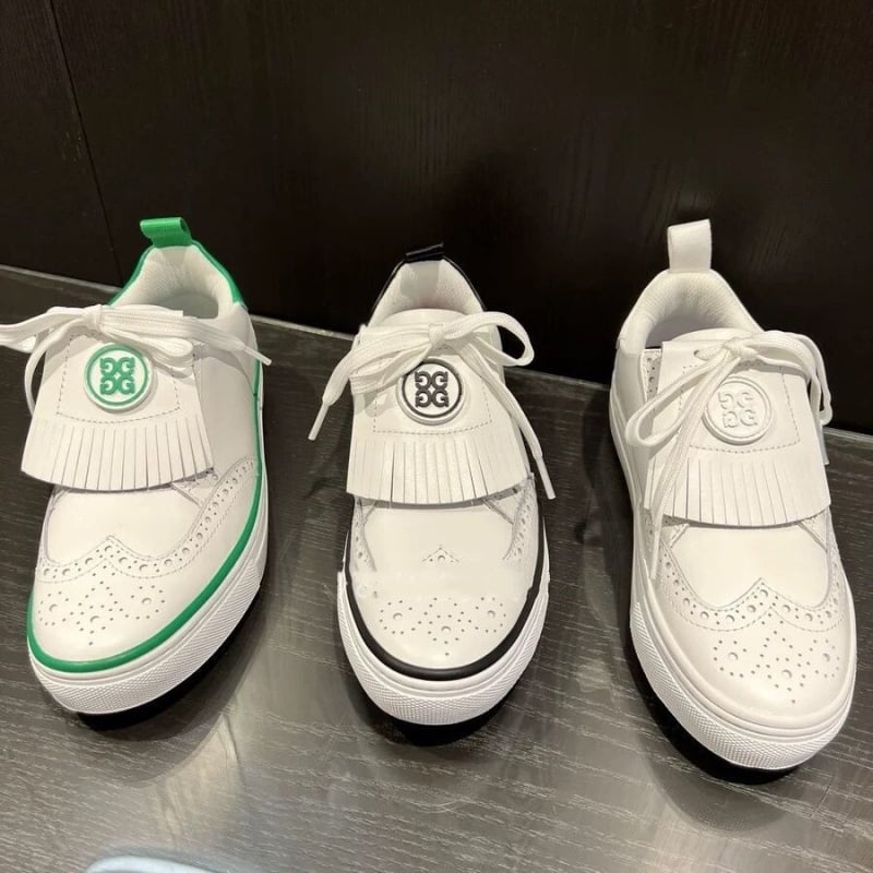 Sieviešu golfa kedas ar ādas augšdaļu, svītrainais raksts, EVA vidējā zole, gumijas zole, vidēja augšdaļa (pavasaris–rudens)