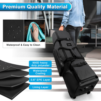 Golfa soma ar salokāmiem riteņiem, poliesters, ūdensizturīga, logotipa drukāšana un personalizācija, piemērota golfa nūjām