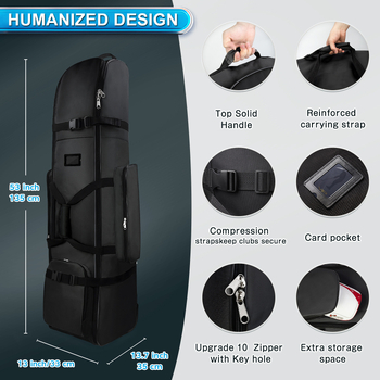 Golfa soma ar salokāmiem riteņiem, poliesters, ūdensizturīga, logotipa drukāšana un personalizācija, piemērota golfa nūjām