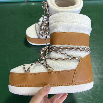 Лунни ботуши с дебела подметка, зимни високи обувки за сняг за жени, топли и противохлъзващи, горна част от изкуствен плюш, подметка от гума