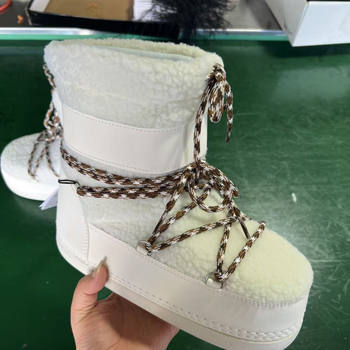 Лунни ботуши с дебела подметка, зимни високи обувки за сняг за жени, топли и противохлъзващи, горна част от изкуствен плюш, подметка от гума