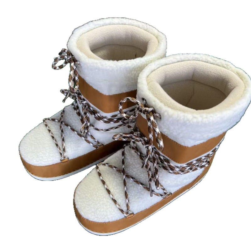 Лунни ботуши с дебела подметка, зимни високи обувки за сняг за жени, топли и противохлъзващи, горна част от изкуствен плюш, подметка от гума