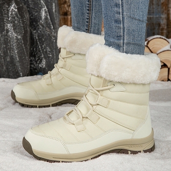 Sieviešu augstās ziemas zābaki sniegam, ūdensnecaurlaidīgi, pretslīdzoši, ar siltu flīsa oderi, ar šņorēm