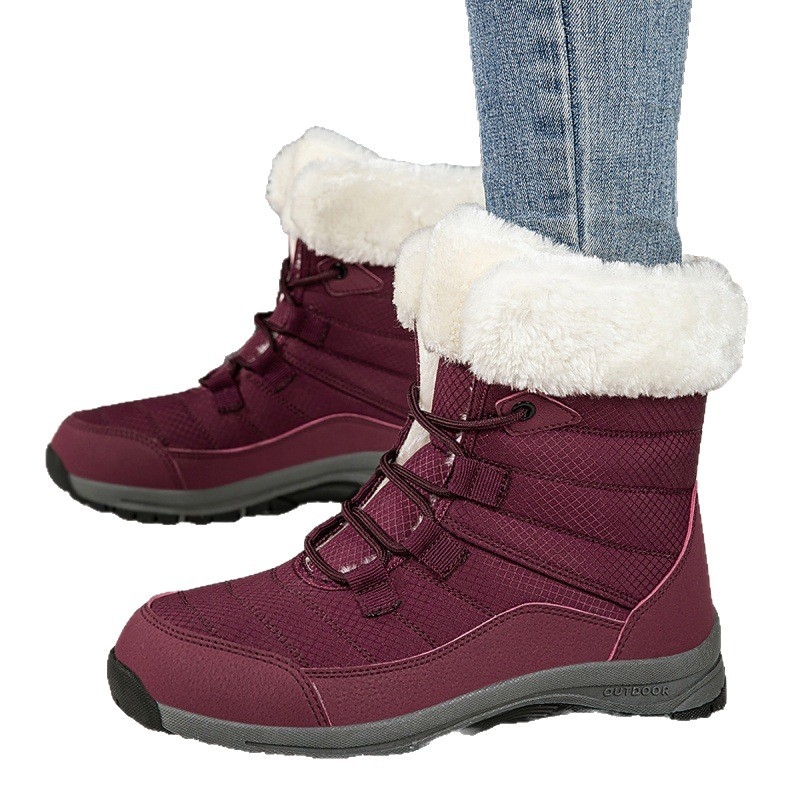 Sieviešu augstās ziemas zābaki sniegam, ūdensnecaurlaidīgi, pretslīdzoši, ar siltu flīsa oderi, ar šņorēm