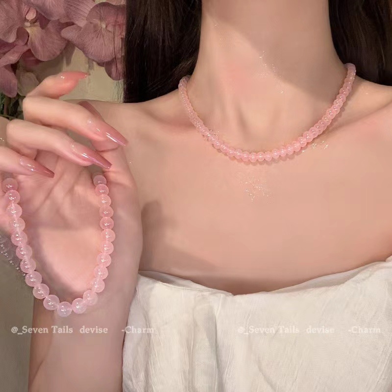 Ogrlica od staklenog kristala, lančić s perlama, ručna izrada, korejski stil, svježe i slatko