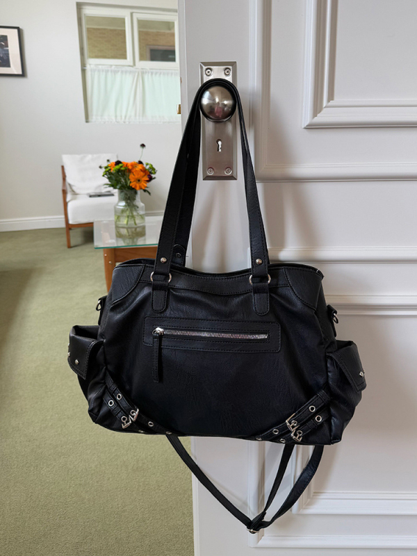 Naistele PU tote kott, retro-urban stiil, ühe õla rihm, ristkülikukujuline kuju, tõmblukk, mudel 9018.