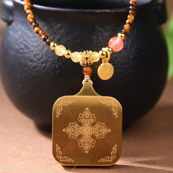 Colier ochi de tigru, lucrat manual, lanț cu bile, pandantiv din aliaj, stil chinezesc retro