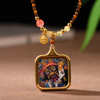 Colier ochi de tigru, lucrat manual, lanț cu bile, pandantiv din aliaj, stil chinezesc retro