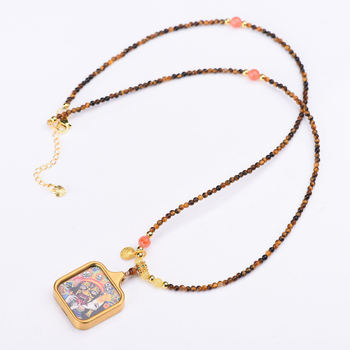 Colier ochi de tigru, lucrat manual, lanț cu bile, pandantiv din aliaj, stil chinezesc retro