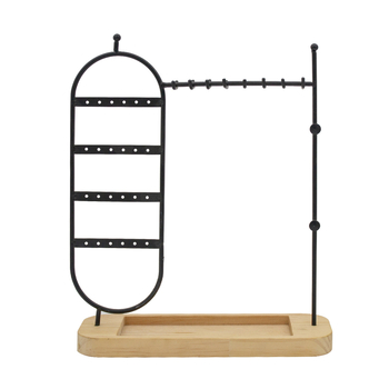 Ékszerkijelző állvány vas- és tömörfa anyagból - Többfunkciós rendező nyakláncok, fülbevalók, gyűrűk és karkötők számára, pastorális stílus, 426 g
