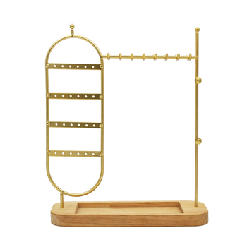 Ékszerkijelző állvány vas- és tömörfa anyagból - Többfunkciós rendező nyakláncok, fülbevalók, gyűrűk és karkötők számára, pastorális stílus, 426 g