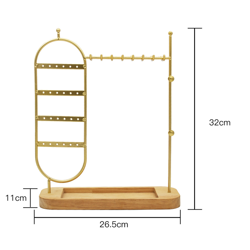 Ékszerkijelző állvány vas- és tömörfa anyagból - Többfunkciós rendező nyakláncok, fülbevalók, gyűrűk és karkötők számára, pastorális stílus, 426 g