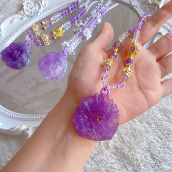 Κολιέ με αμέθυστο κρύσταλλο και πλευρικούς λίθους, κρύσταλλο αξεσουάρ, στυλ ήπλου πολυτελείας