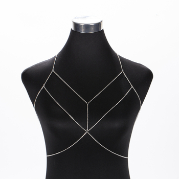 Női testlánc dupla rétegű kereszt alakú dizájn, hullámtípusú lánc, hossz 51–80 cm, elektroplatinált bevonat