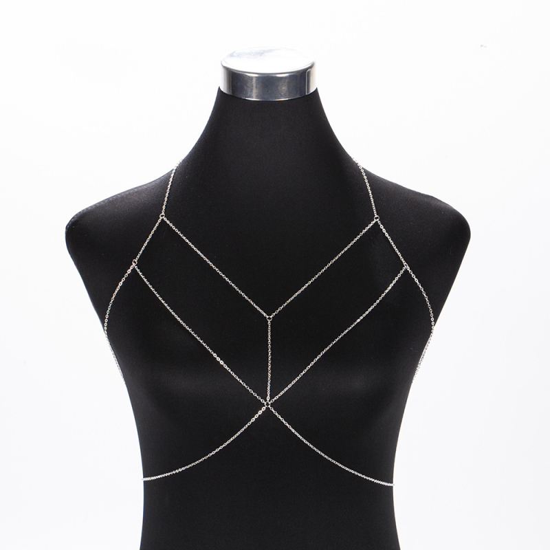 Női testlánc dupla rétegű kereszt alakú dizájn, hullámtípusú lánc, hossz 51–80 cm, elektroplatinált bevonat