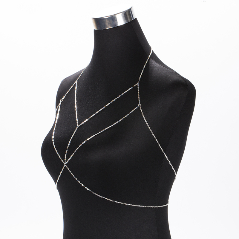 Női testlánc dupla rétegű kereszt alakú dizájn, hullámtípusú lánc, hossz 51–80 cm, elektroplatinált bevonat