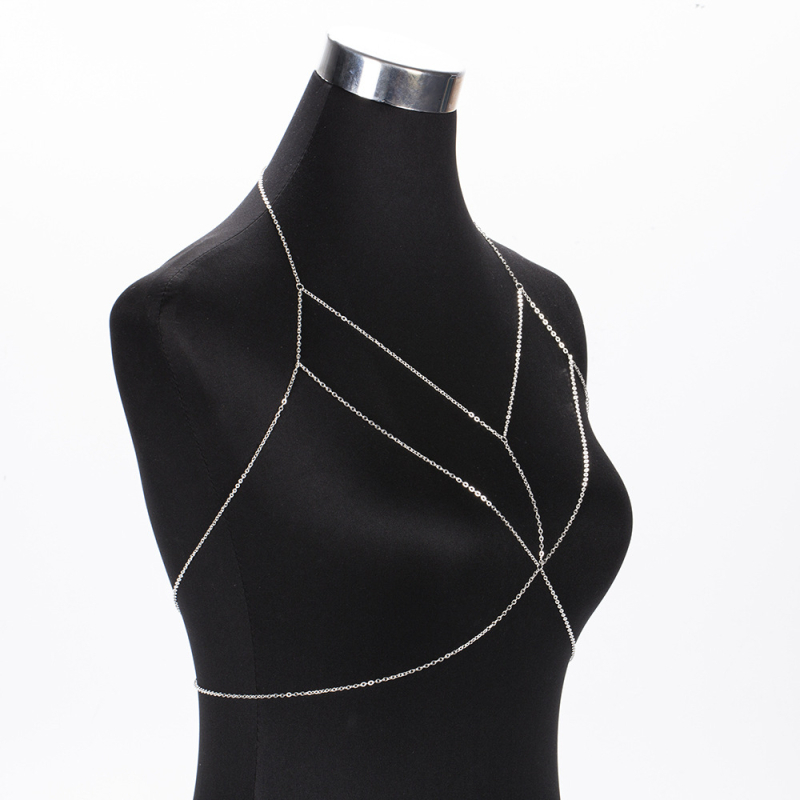 Női testlánc dupla rétegű kereszt alakú dizájn, hullámtípusú lánc, hossz 51–80 cm, elektroplatinált bevonat