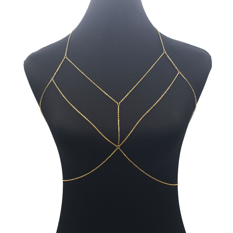 Női testlánc dupla rétegű kereszt alakú dizájn, hullámtípusú lánc, hossz 51–80 cm, elektroplatinált bevonat