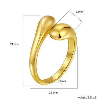 304 rozsdamentes acélból készült állítható nyitott gyűrű, geometriai forma, elektroplakkal, uniszex