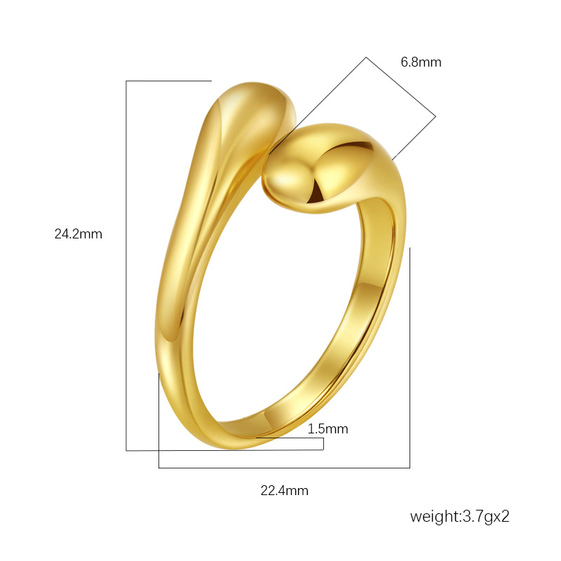 304 rozsdamentes acélból készült állítható nyitott gyűrű, geometriai forma, elektroplakkal, uniszex