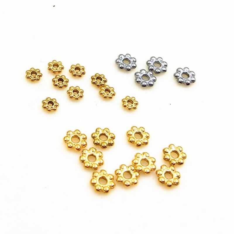 Rozsdamentes acél spacer gyöngyök, hópehely alakú, 18K vákuumbevonat, elektroplakálás