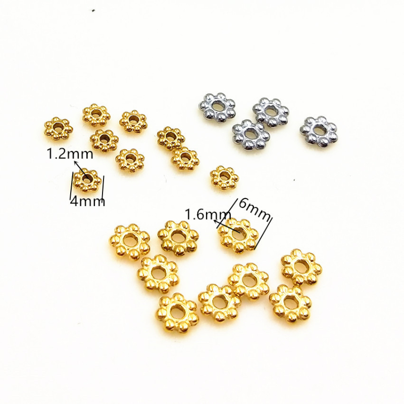 Rozsdamentes acél spacer gyöngyök, hópehely alakú, 18K vákuumbevonat, elektroplakálás