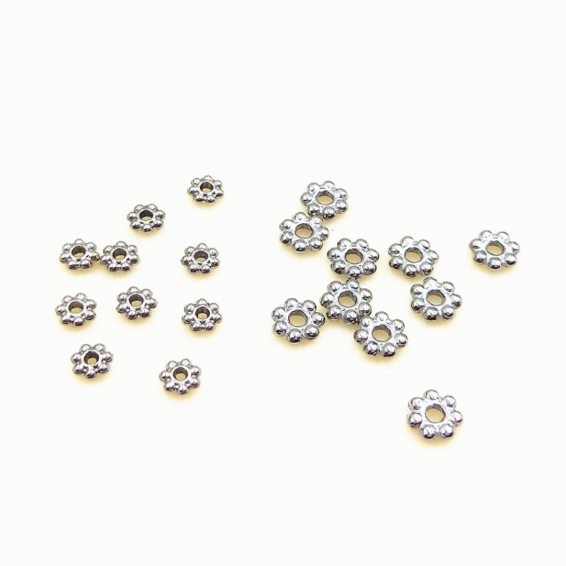 Rozsdamentes acél spacer gyöngyök, hópehely alakú, 18K vákuumbevonat, elektroplakálás