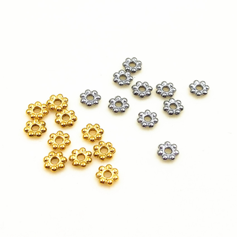 Rozsdamentes acél spacer gyöngyök, hópehely alakú, 18K vákuumbevonat, elektroplakálás