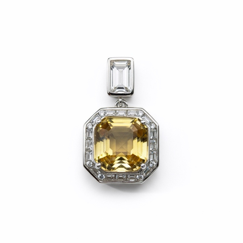 Ogrlica s citrinom, cirkon inlay u srebru S925 (Materijal: citrin; Ugradnja: cirkon; Metal: S925)