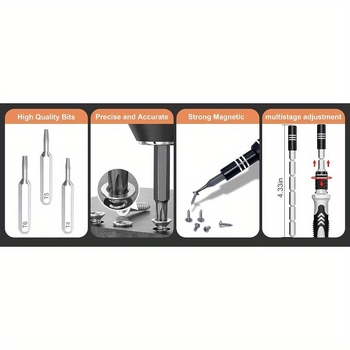 Set de șurubelnițe 115-in-1 pentru demontaj ceasuri, calculatoare și telefoane mobile — vârfuri magnetice, oțel cu carbon, greutate 0,45