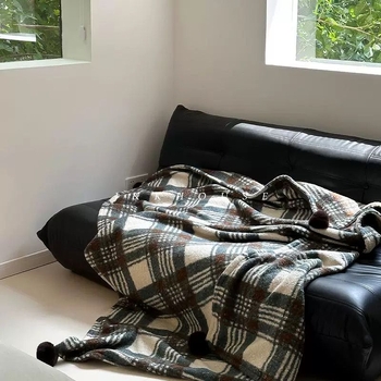 Одеяло с райета, коралов флис, вълнено тъкане, 450 g/m²+, нордически стил