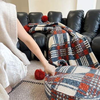 Одеяло с райета, коралов флис, вълнено тъкане, 450 g/m²+, нордически стил