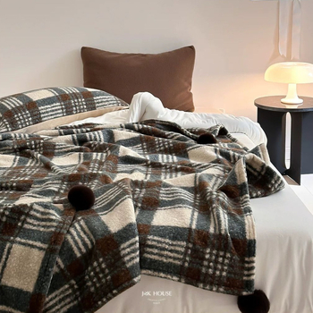 Одеяло с райета, коралов флис, вълнено тъкане, 450 g/m²+, нордически стил