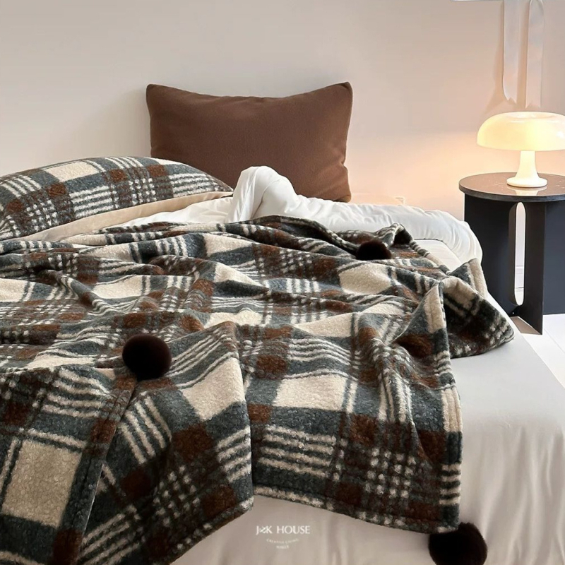 Одеяло с райета, коралов флис, вълнено тъкане, 450 g/m²+, нордически стил