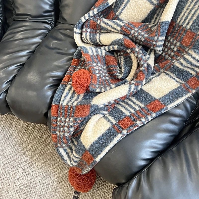 Одеяло с райета, коралов флис, вълнено тъкане, 450 g/m²+, нордически стил