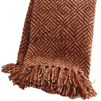 Диванско тъкано одеяло, декоративно с геометричен модел, пасторалeн стил, акрил, 300–499 g, за всички сезони.