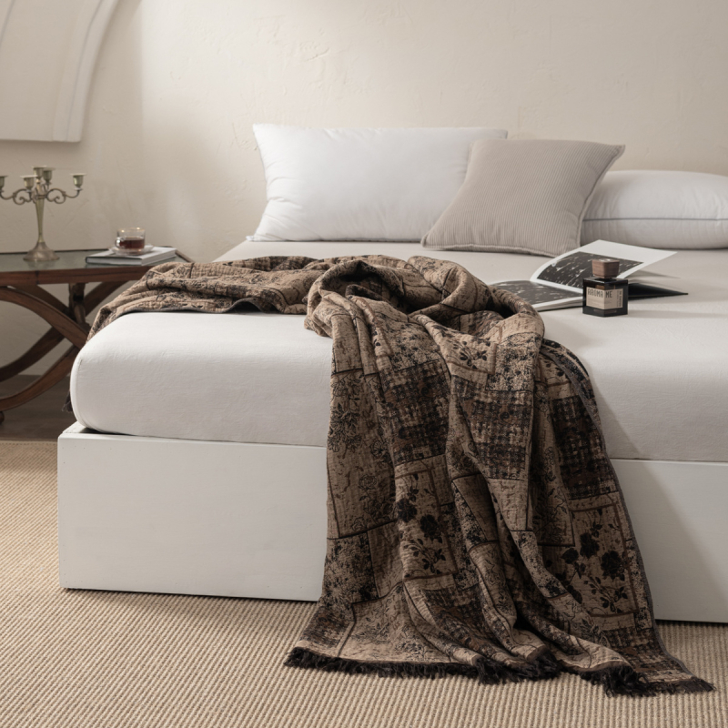 Шестслойно памучно одеяло от прежда, 100% памук, реактивно боядисано, дишащо, кърпено одеяло