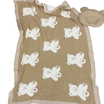 Плетено бебешко одеяло с мечока за количка и дневен сън в дома, полиестер, 300–499 г, карикатурен мотив, карикатурен стил, подходящо за всички сезони