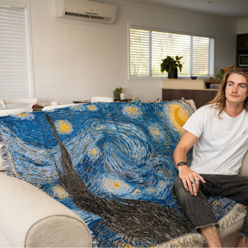 Гоблен за стена Ван Гог: Звездна нощ, декоративен плед, памук, 800–999 г, геометричен модел, модерен минимализъм, пролет и есен